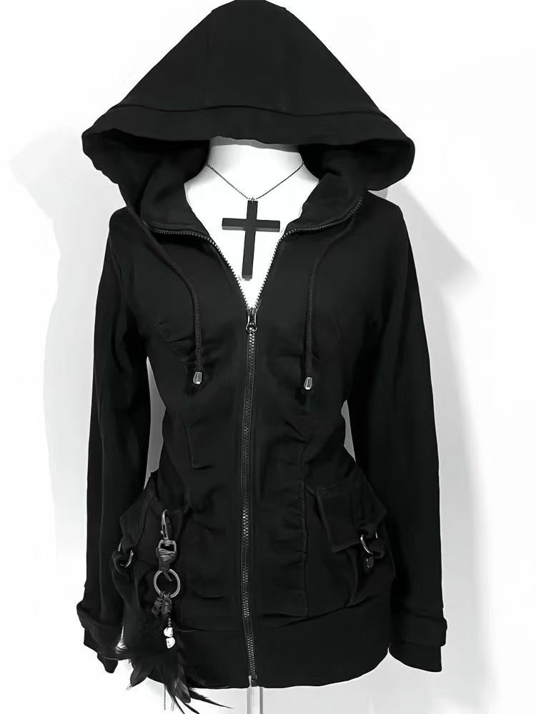 Street Fashion Zip Up Hoodie - Zwarte mode nieuwe trend dames casual