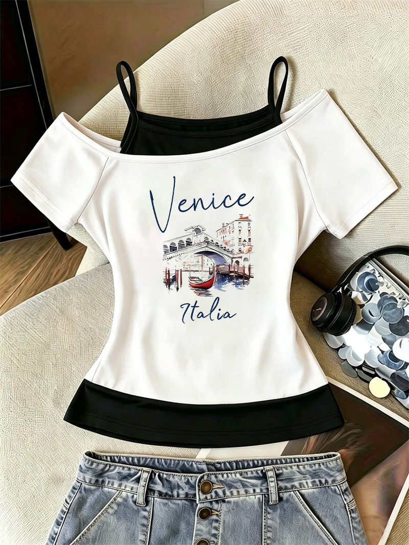 Street Fashion Venice - 2000s Retro Venetië Italië Print T-shirt