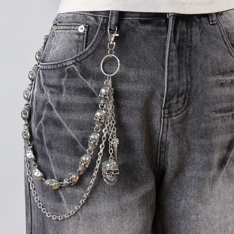 Street Fashion Jeans - Meerlaagse schedelkralen broekketting, gothic punk metalen