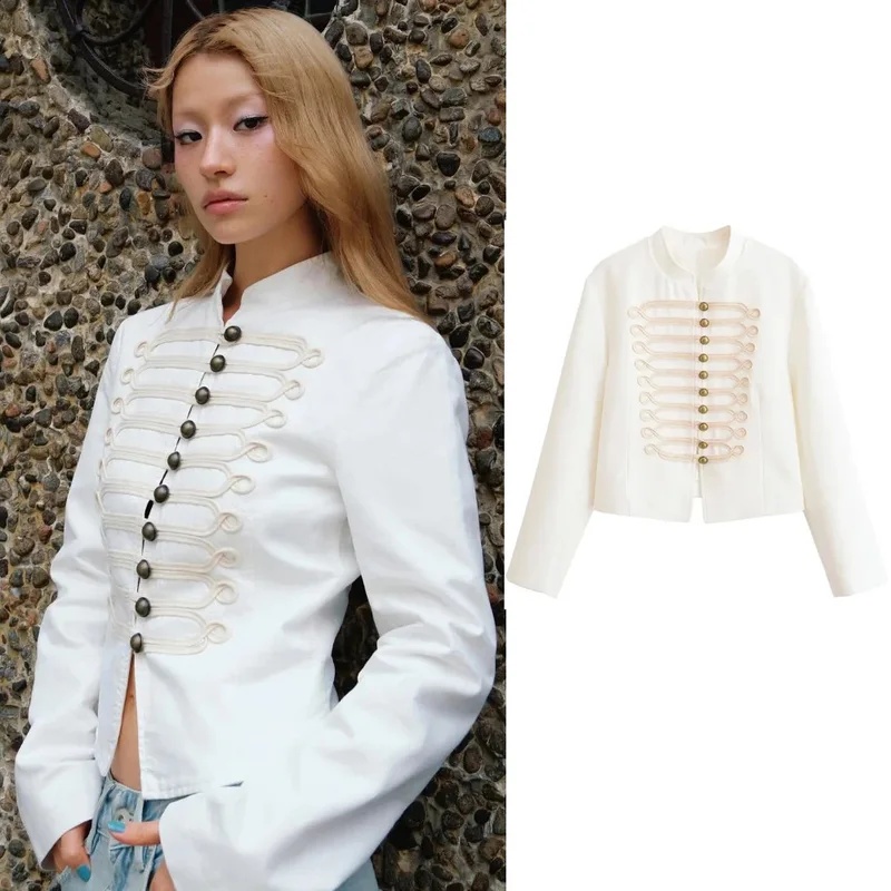 Street Fashion Events - Minimalistische witte jas met opstaande kraag,
