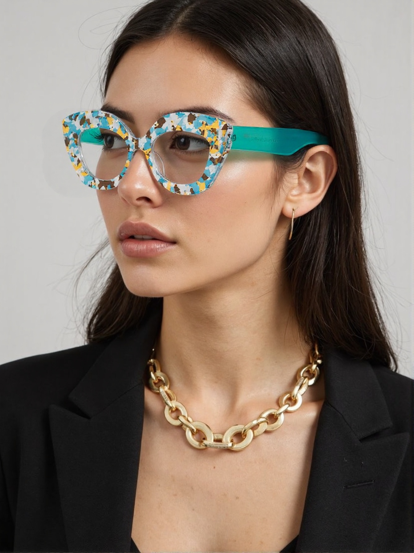 Street Fashion Runway - Groot montuur, cat-eye-vorm, glazen met bloementextuur,