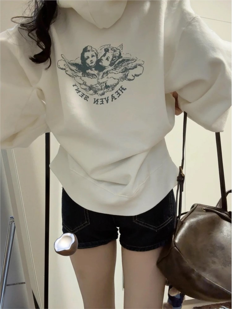 Street Fashion Zip Up Hoodie - Witte Vintage Zip-up Hoodies Dames Herfst