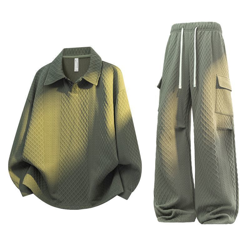 Cargo Pant Wide - Unisex Jacquard Ruitjes Polo Shirt Set