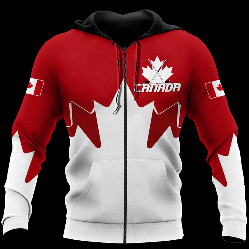 Street Fashion Zip Up Hoodie - Canada 3d Helemaal Bedrukt Esdoornblad Generatie