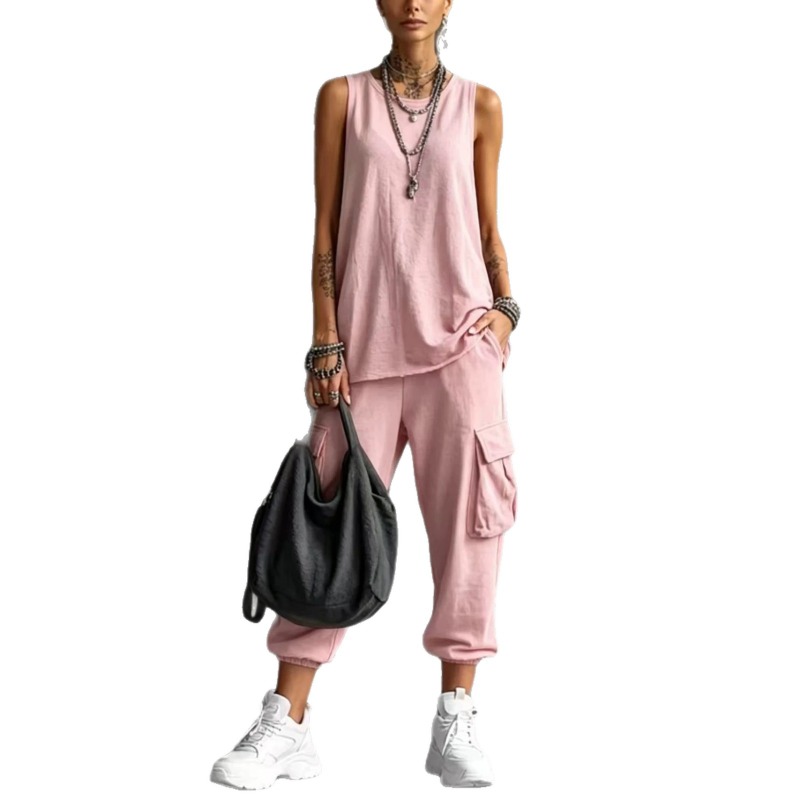 Cargo Pant Wide - Dames zomerset: gebreide tanktop zonder mouwen