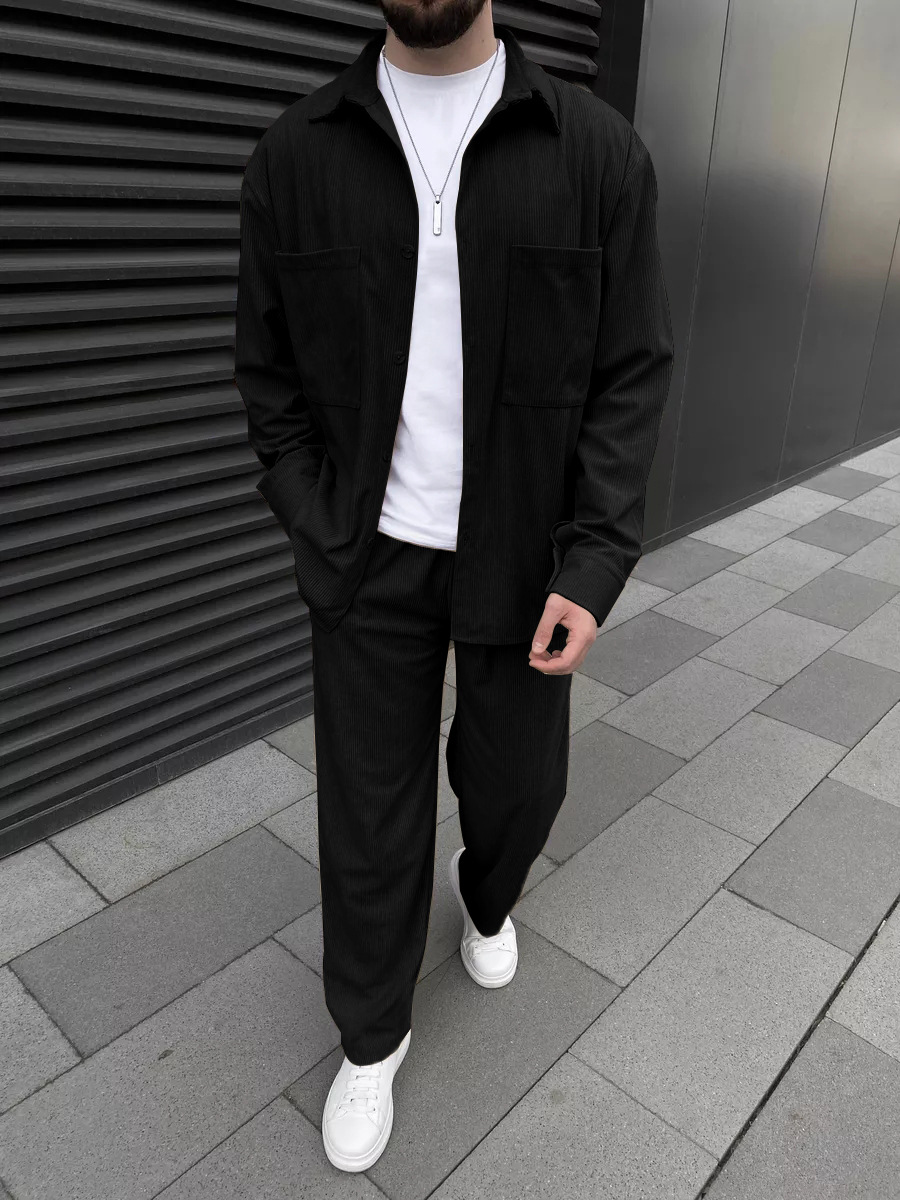 Street Fashion Outfit For Men - Herenset van corduroy: overhemd met lange