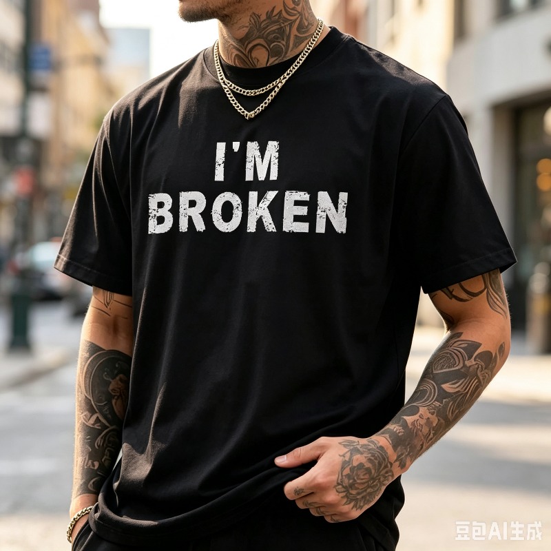 Street Style Fashion Quotes - Distressed Quote Heren T-shirt I'M BROKEN