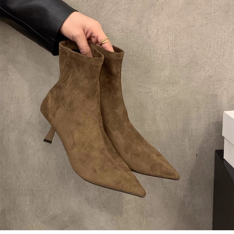 Street Fashion Dress - Dames Suède Stretch Enkellaarzen Puntige Neus
