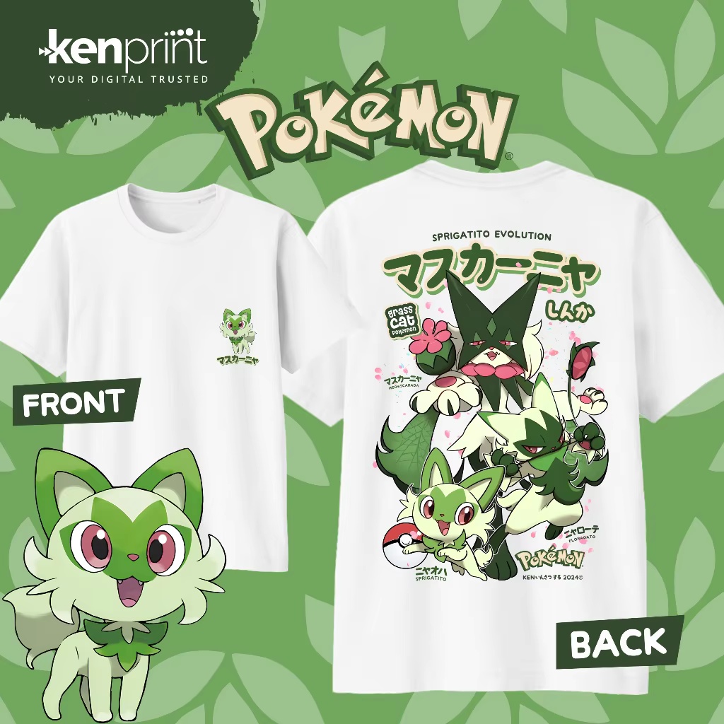 Street Fashion Evolution - Anime Pokémon Sprigatito Evolution Katoenen T-shirt