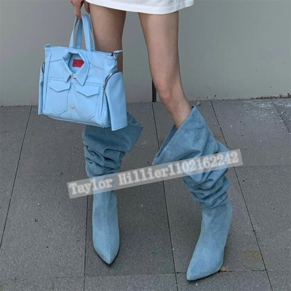 Street Fashion Runway - Lenteblauwe denim geplooide slouch schoenen dames