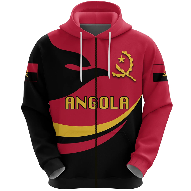 Street Fashion Zip Up Hoodie - Angola Map Afrika Land Grafische Pullovers