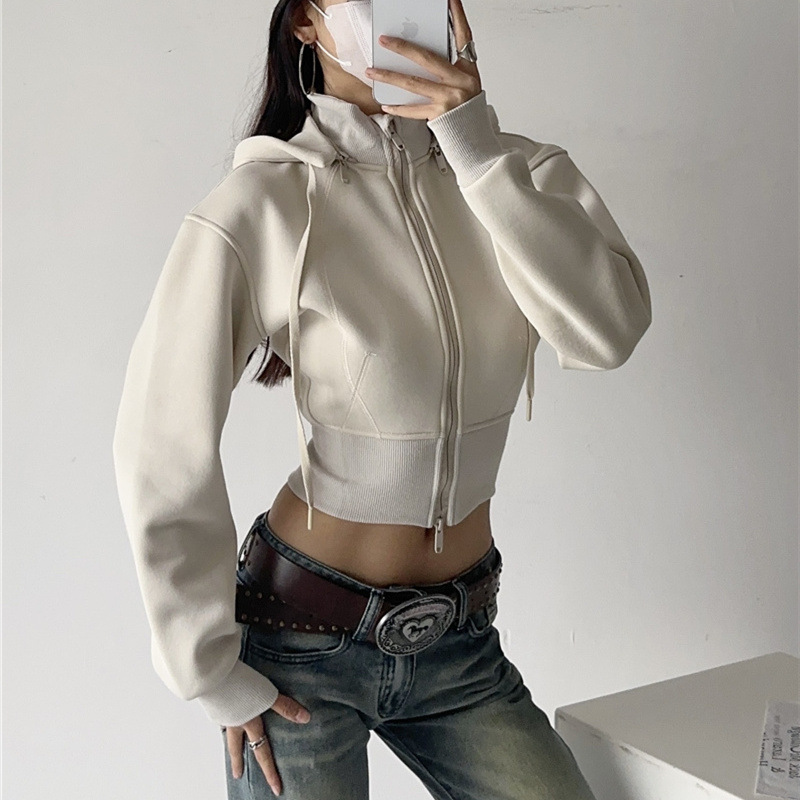 Dames Crop Hoodie Sweatshirts  - Street Fashion Zip Up Hoodie recensie en prijs