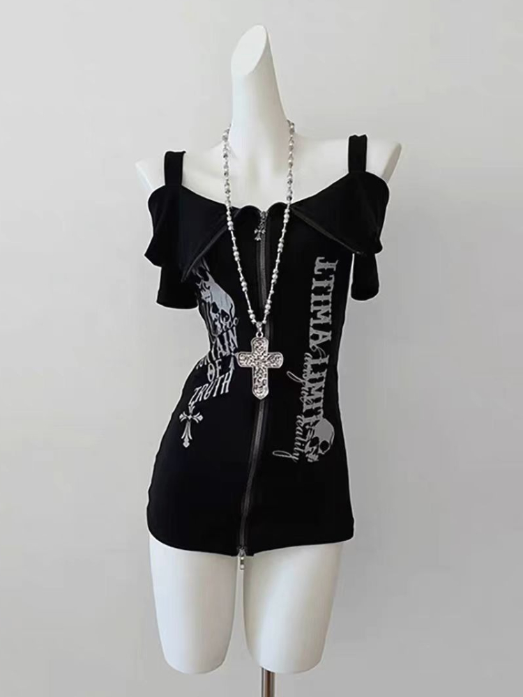 Gothic Zwart Y2K Subcultuur Sc - Street Fashion Zip Up Hoodie recensie en prijs