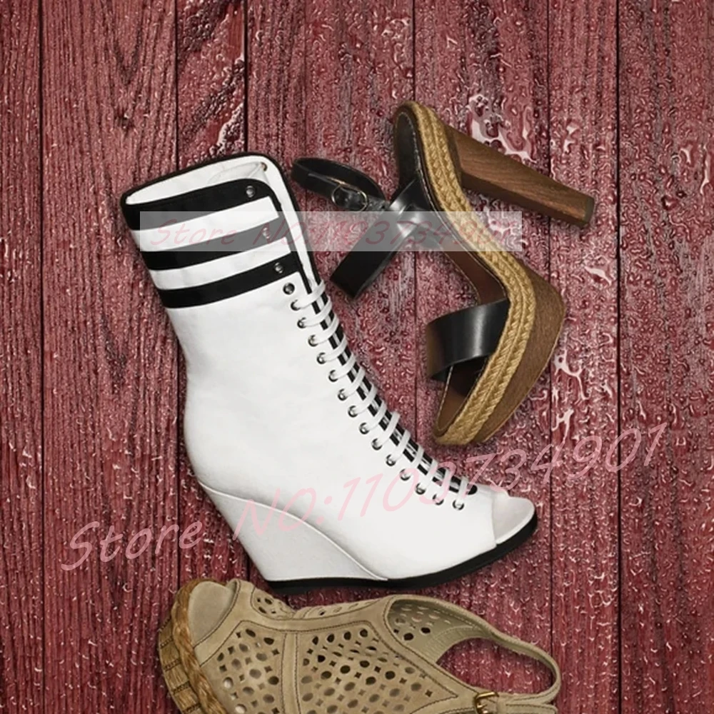 Zwart Gestreepte Peep Toe Wedg - Street Fashion Events recensie en prijs