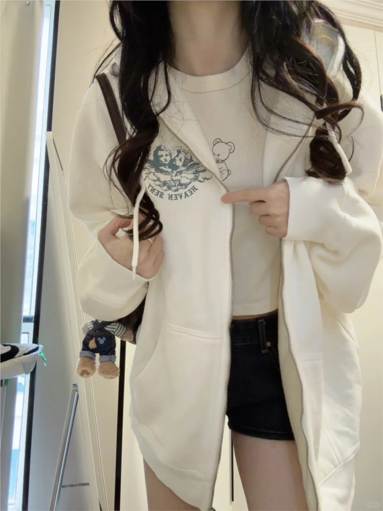 Witte Vintage Zip-up Hoodies D - Street Fashion Zip Up Hoodie recensie en prijs