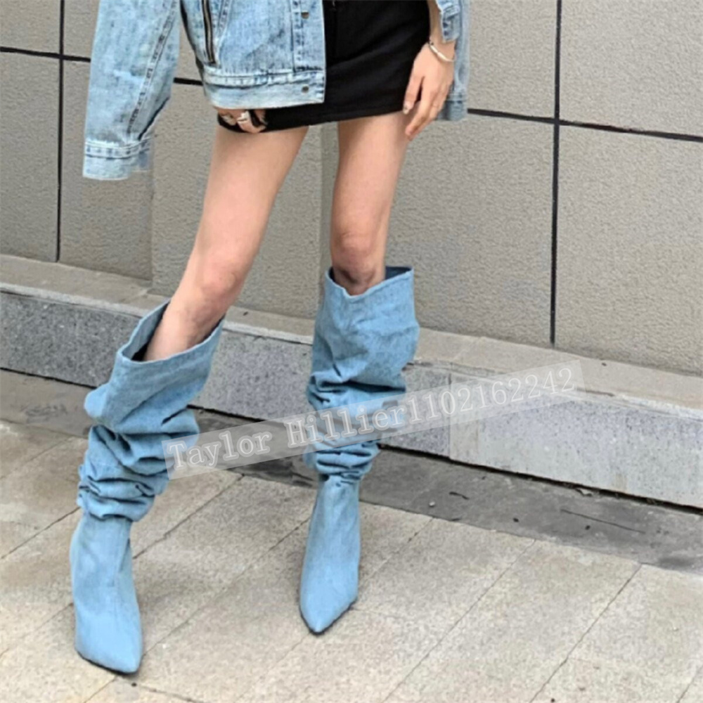 Lenteblauwe denim geplooide sl - Street Fashion Runway recensie en prijs