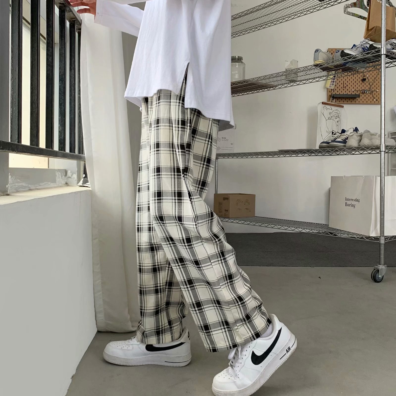 Heren geruite broek Koreaanse  - Cargo Pant Wide recensie en prijs